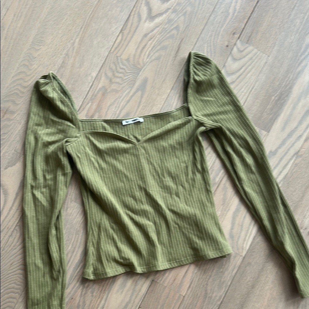 Reformation Olive Green Ribbed Sweetheart Neck Women's Top